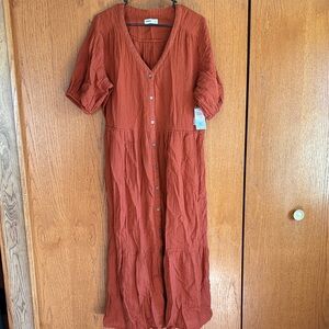 Sonoma Terracotta Button-Down Midi Dress